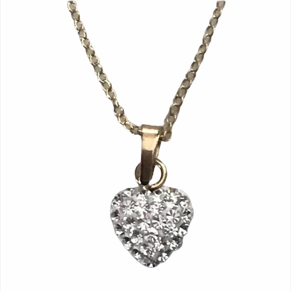 10k GOLD plated Heart Pave Necklace 925 silver - Picture 2 of 13
